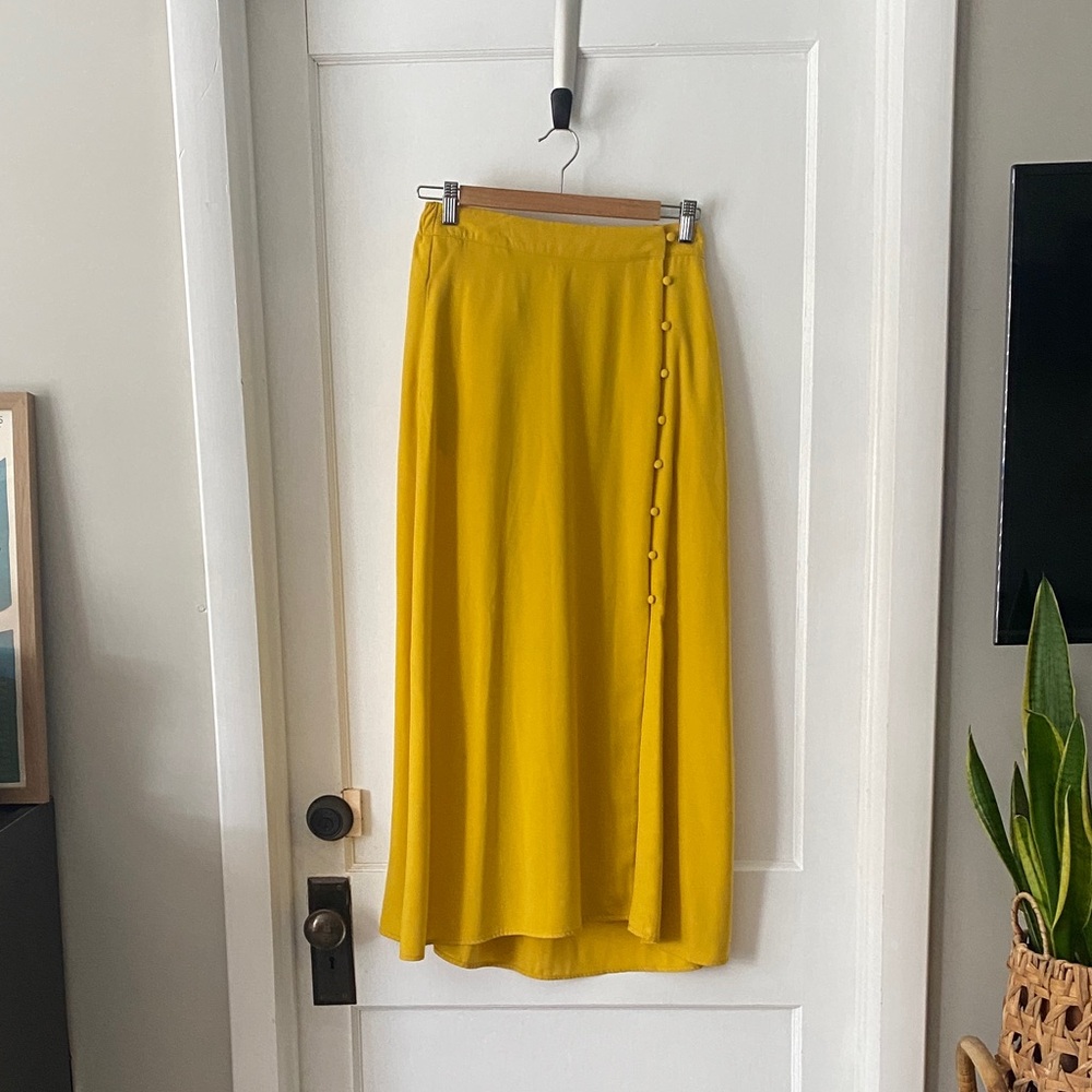 SMALL a new day Yellow Midi Skirt with Button Accents